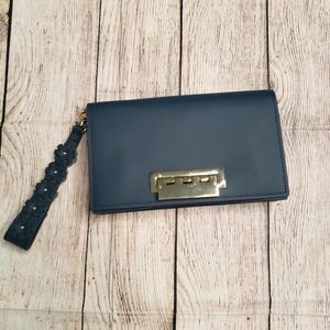 ZAC POSEN Blue Wristlet Flower Handle Clutch